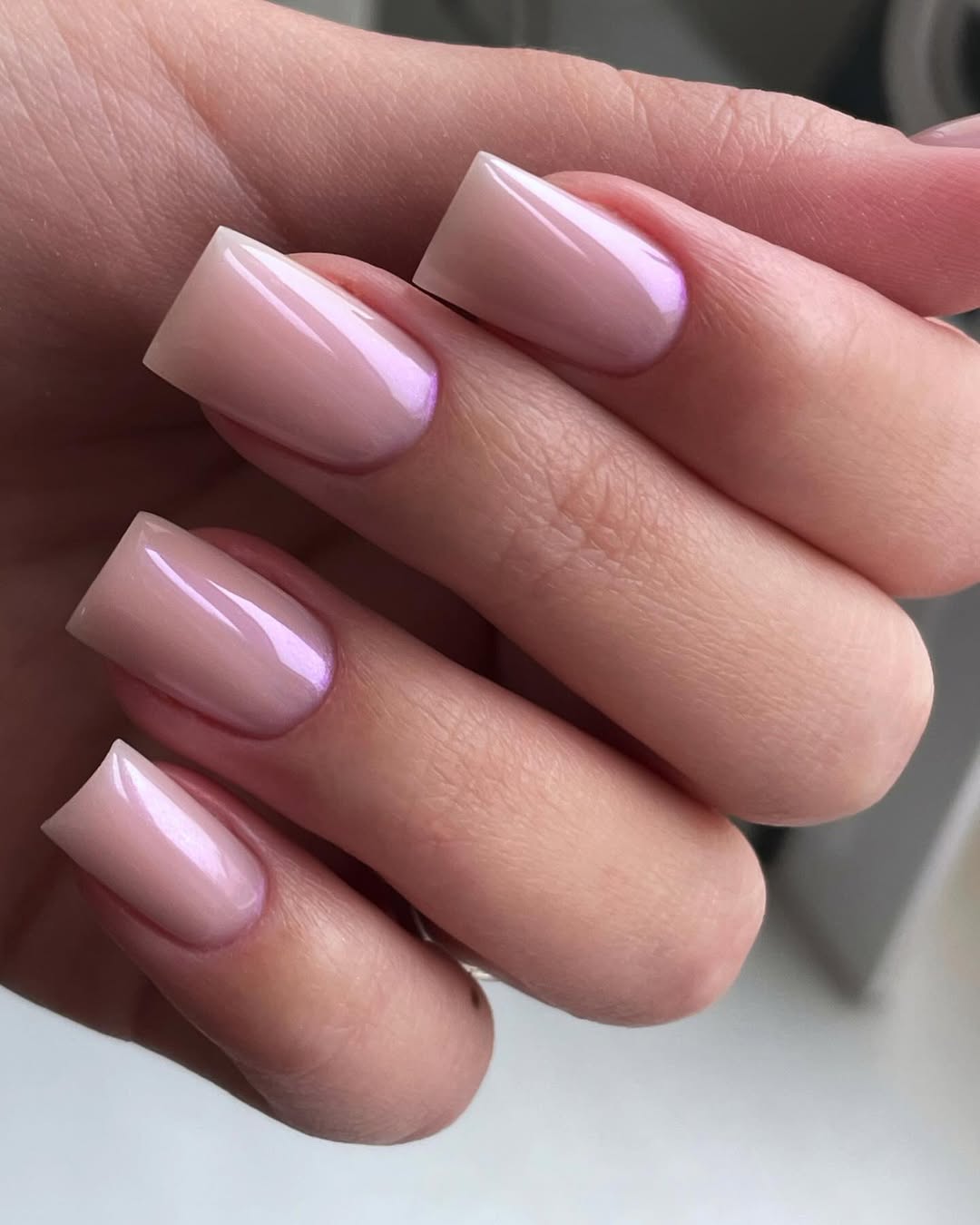 Pink Chrome Glossy Square Medium Nails
