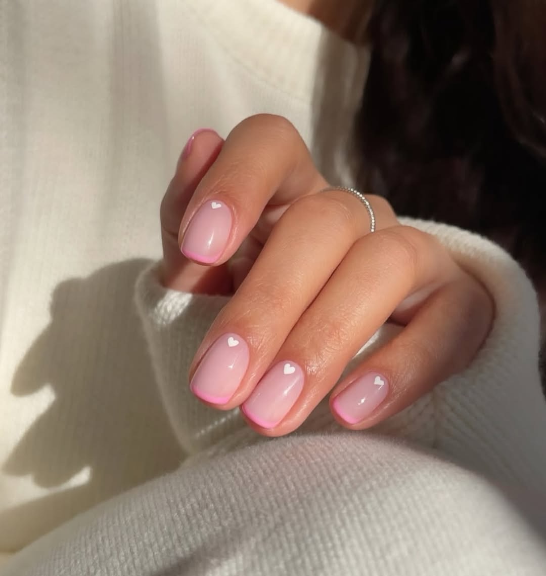 Pink French Tip Short Squoval Nails