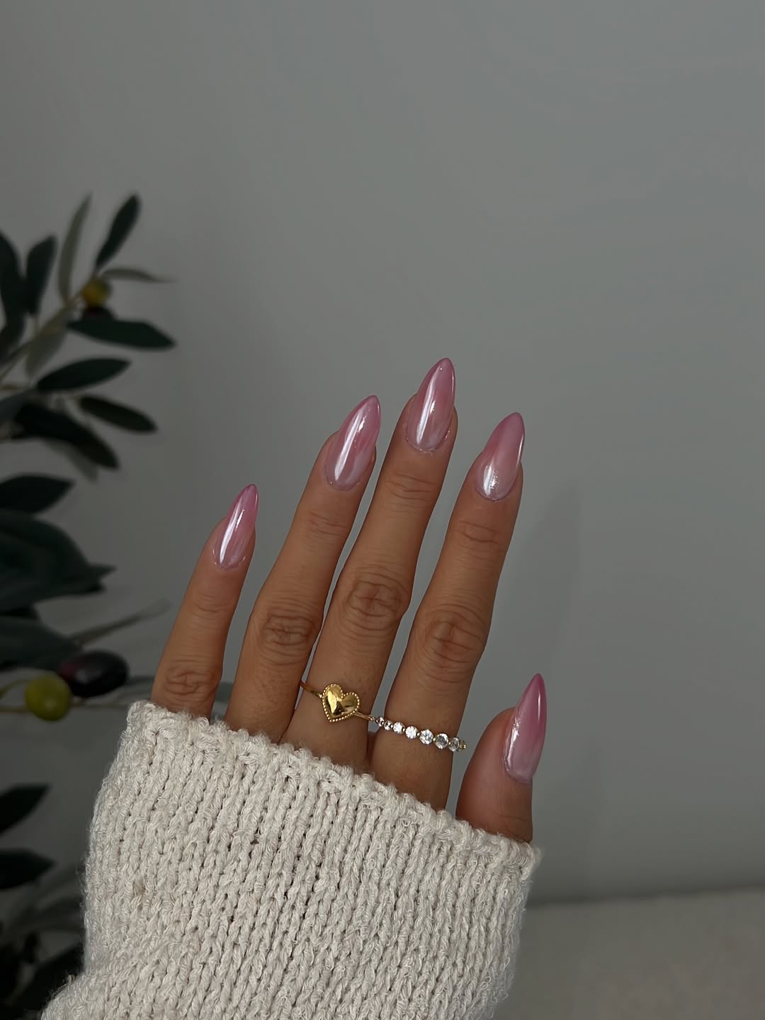 Pink Pearlescent Chrome Long Stiletto Nails