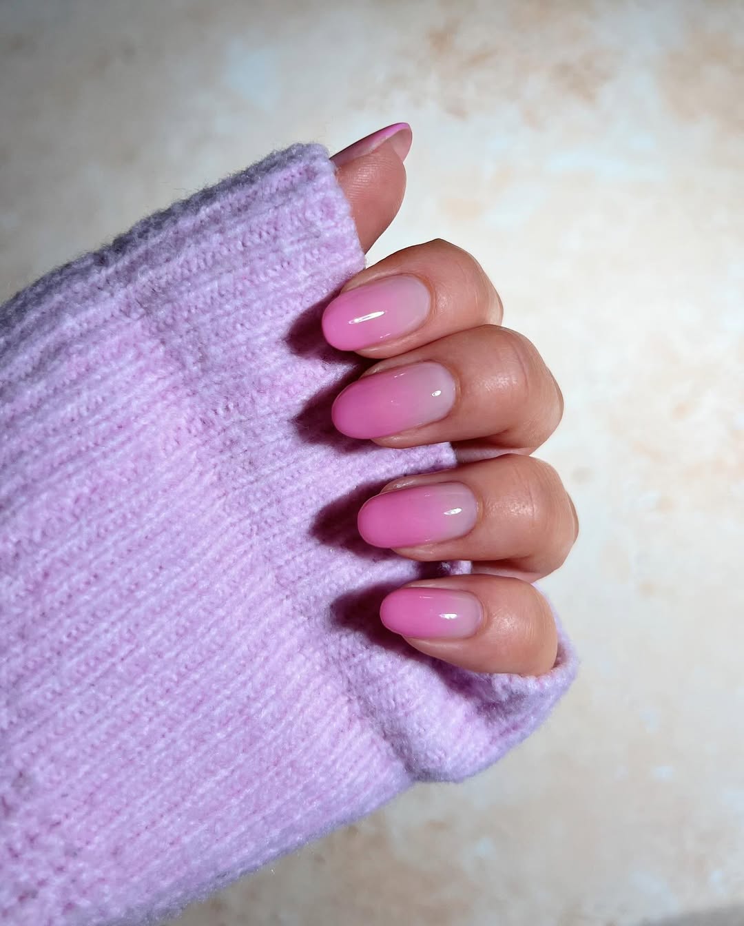 Pink To White Ombre Oval Nails
