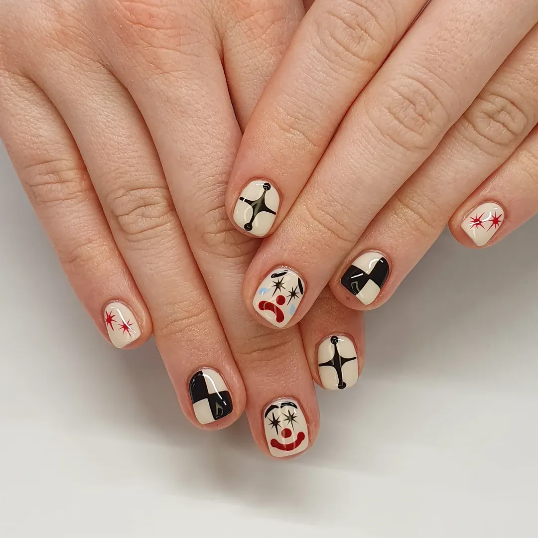 Playful Clown Face Short Square Nails