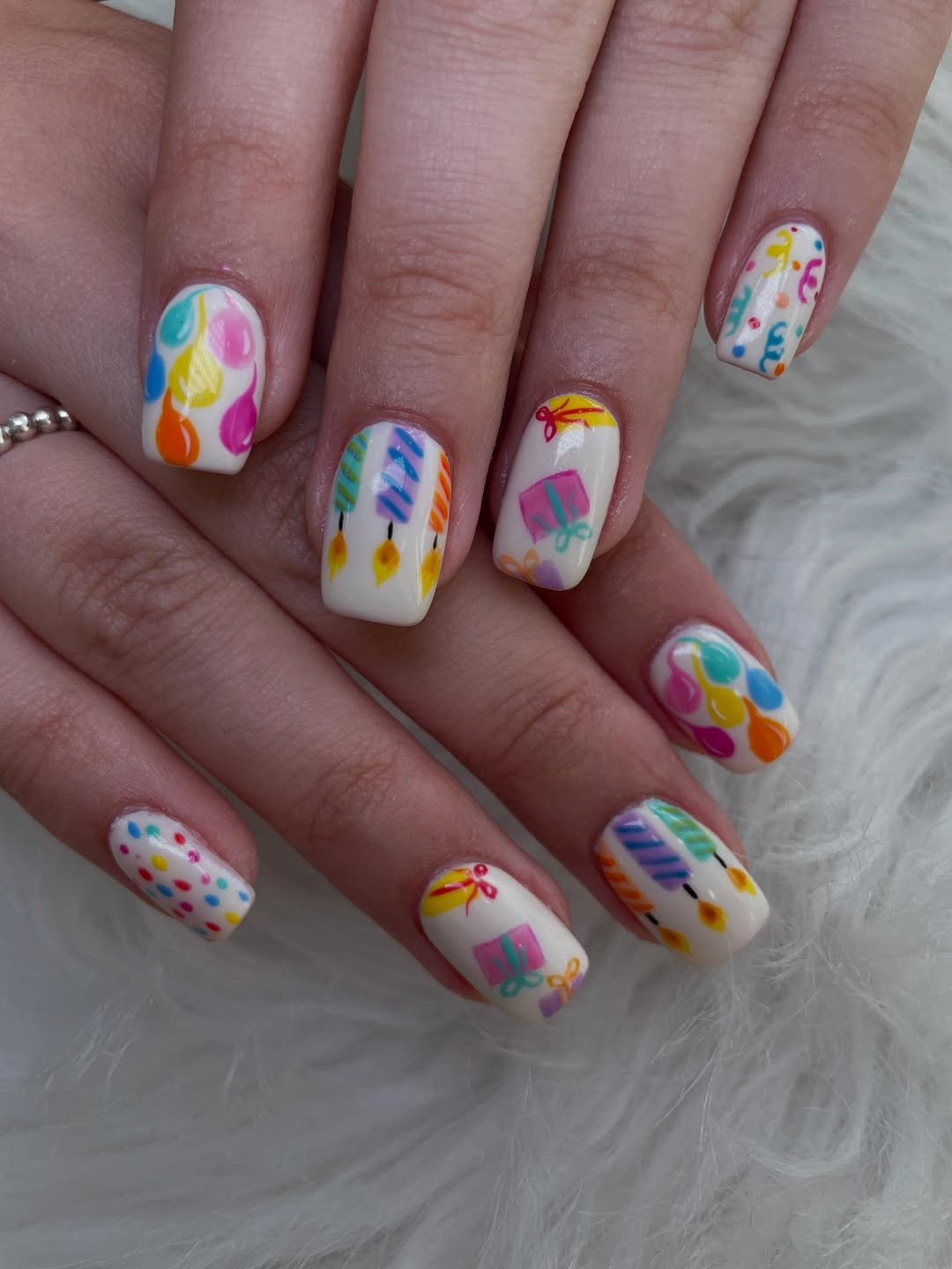 Playful Hand Painted Birthday Party Celebration Nails