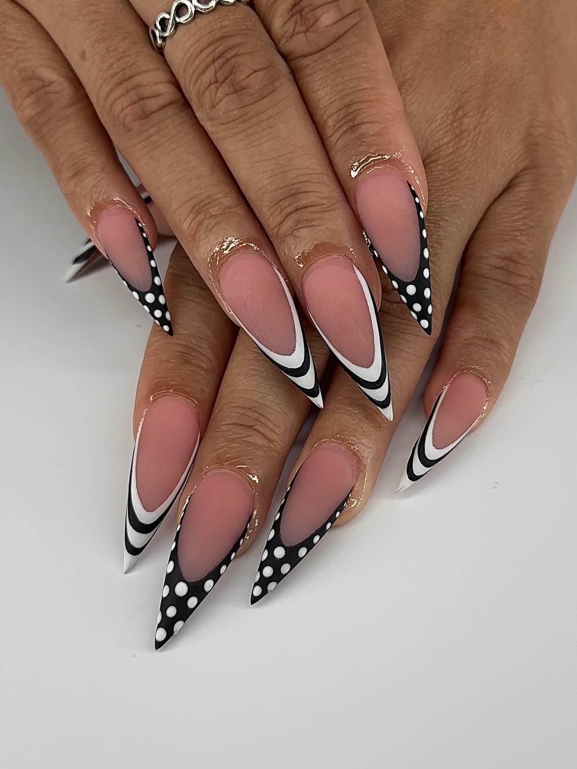 Polka Dot Stiletto French Tip Nails