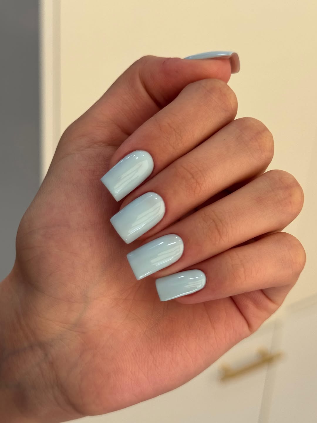 Powder Blue Glossy Square Nails