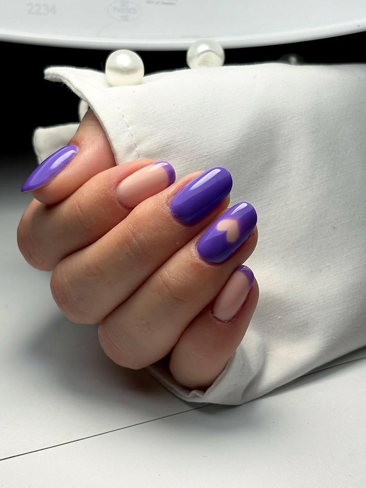 Purple French Heart Tip Almond Nails