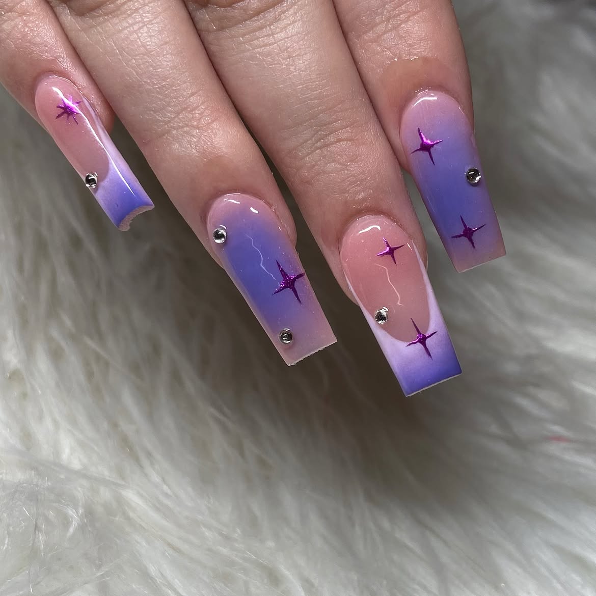 Purple Ombre Star Burst Coffin Nails