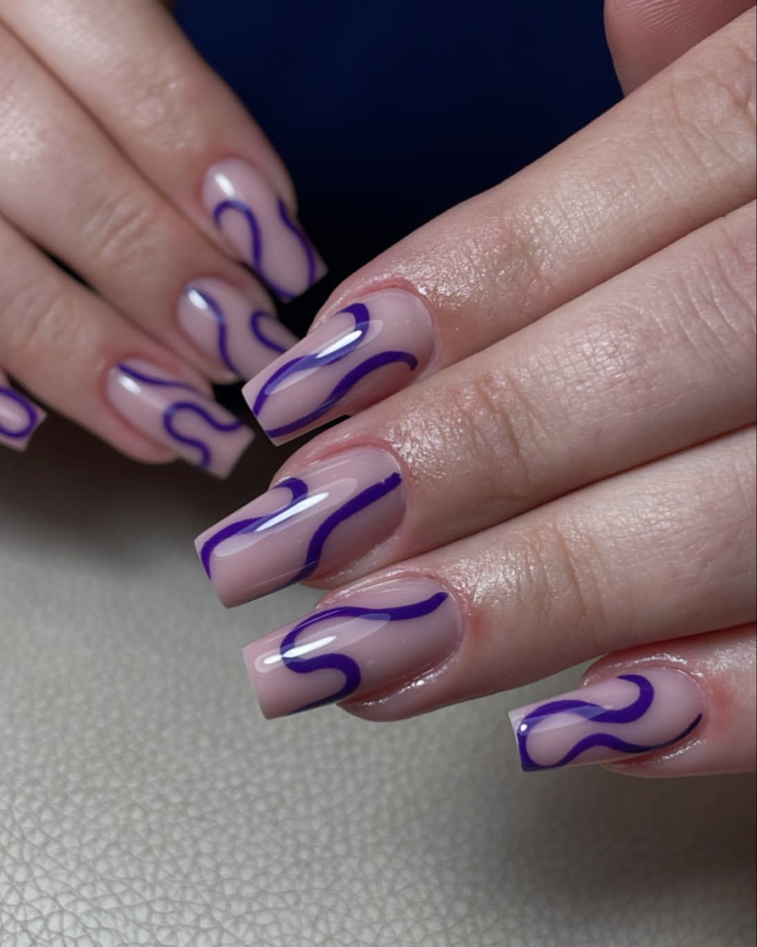 Purple Swirl Milky Glossy Square Nails