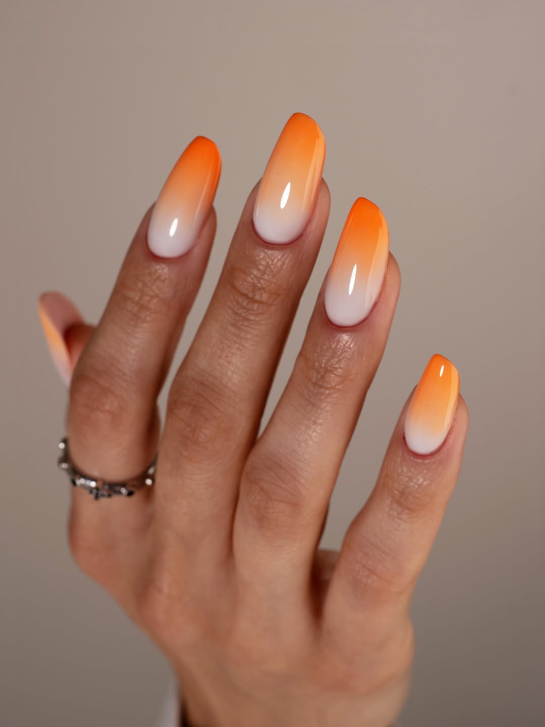 Radiant Ombre Sunset Glossy Oval Nails