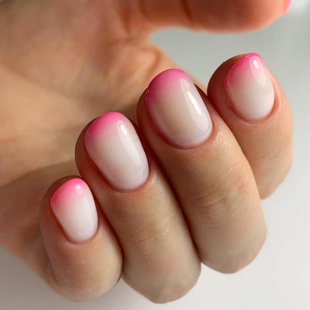 Radiant Pink to White Ombre Oval Nails