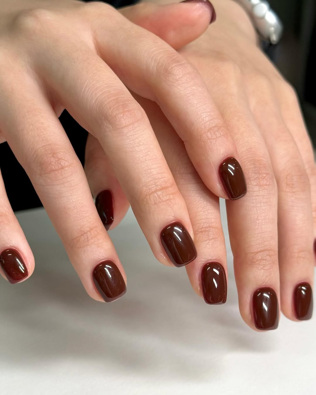 Rich Chocolate Glossy Square Nails