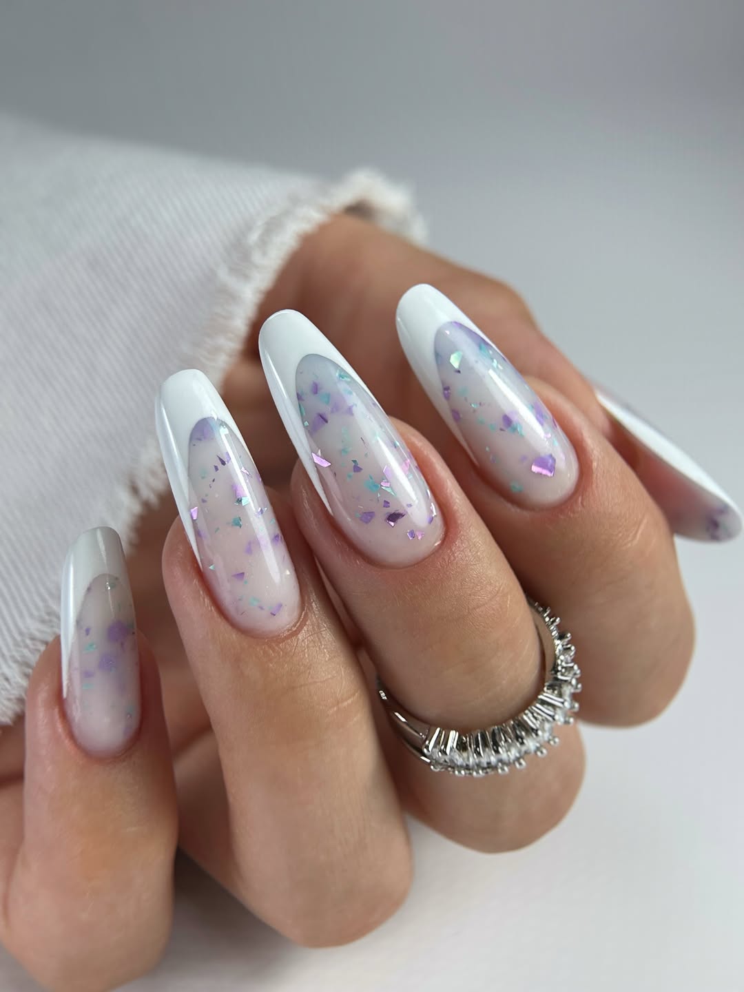 Romantic Pastel Glitter French Almond Nails