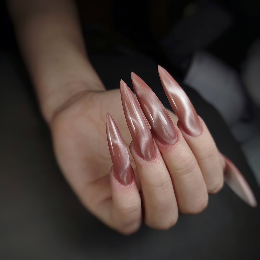 Rose Gold Cat Eye Stiletto Nails
