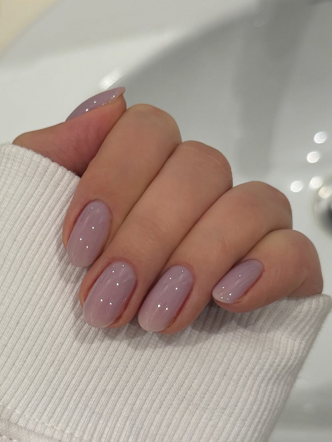 Sheer Lilac French Tips with Subtle Sparkle