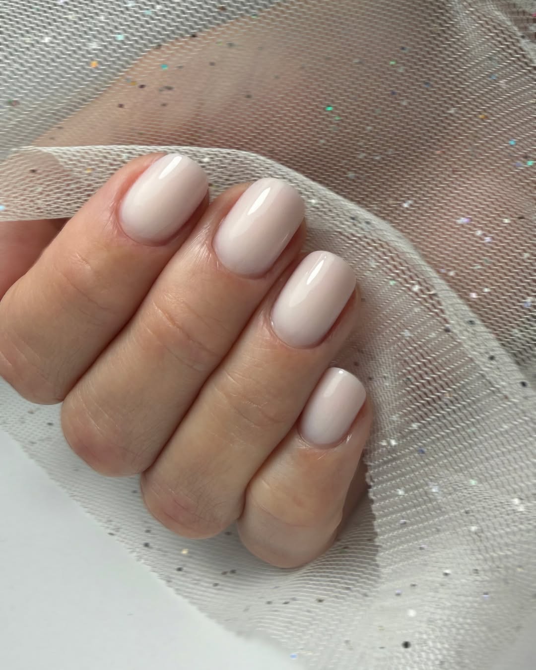 Sheer Milky Pink Oval Nails