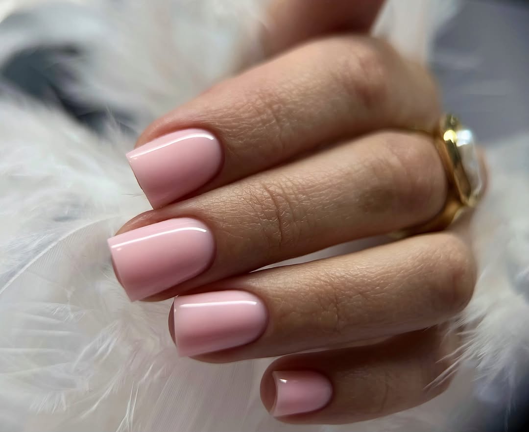Sheer Milky Pink Short Squoval Nails