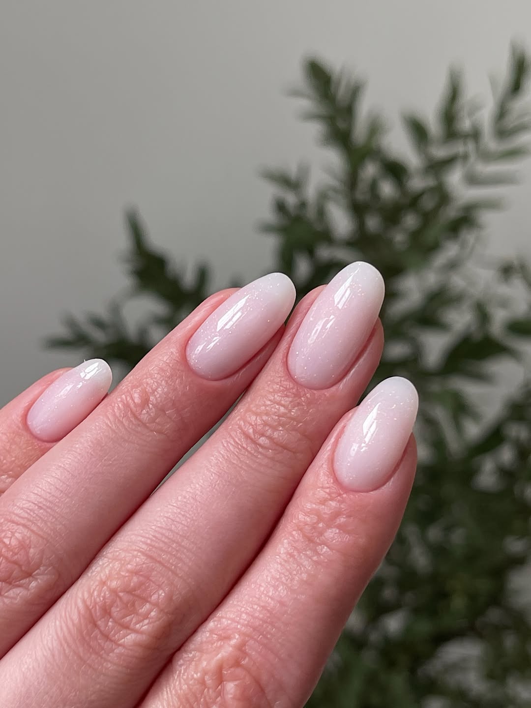 Sheer Milky White Glitter Oval Nails