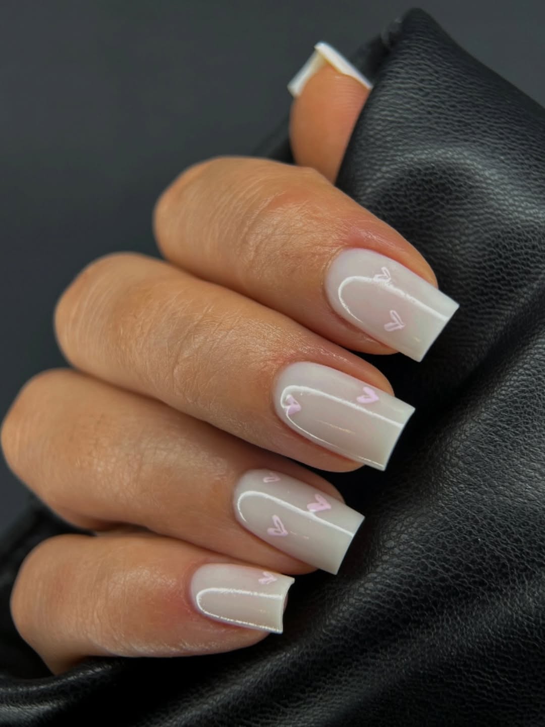 Sheer Milky White Heart Square Nails