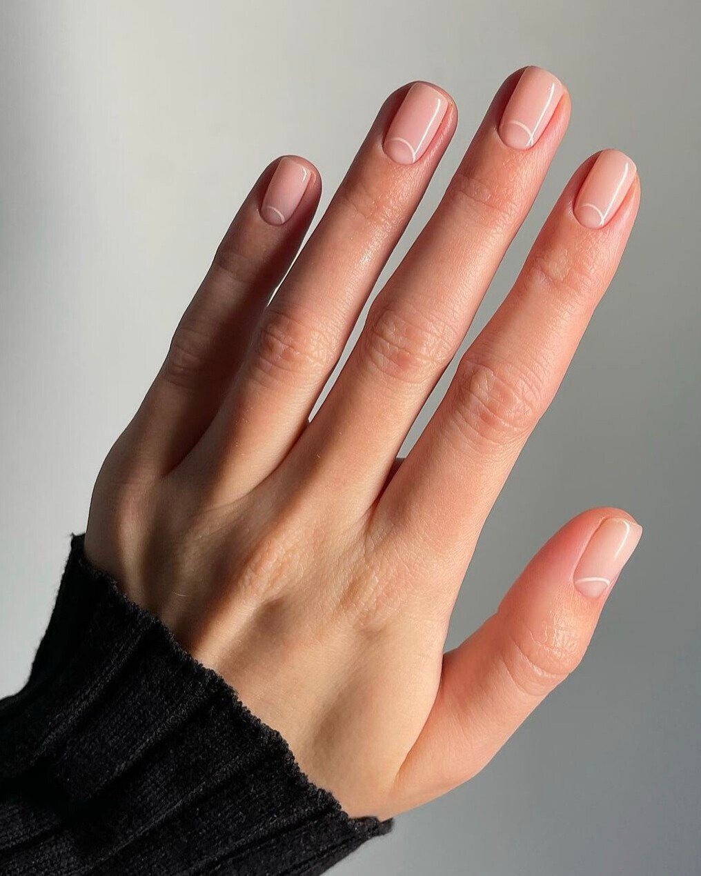 Sheer Pink Micro French Manicure With White Outline