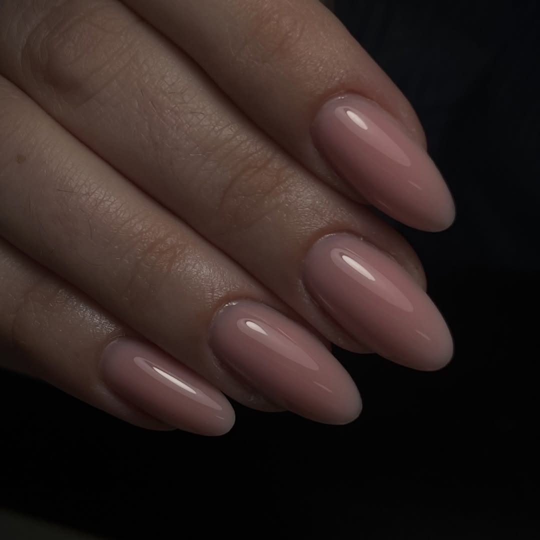 Sheer Pink Milky Almond Gel Nails
