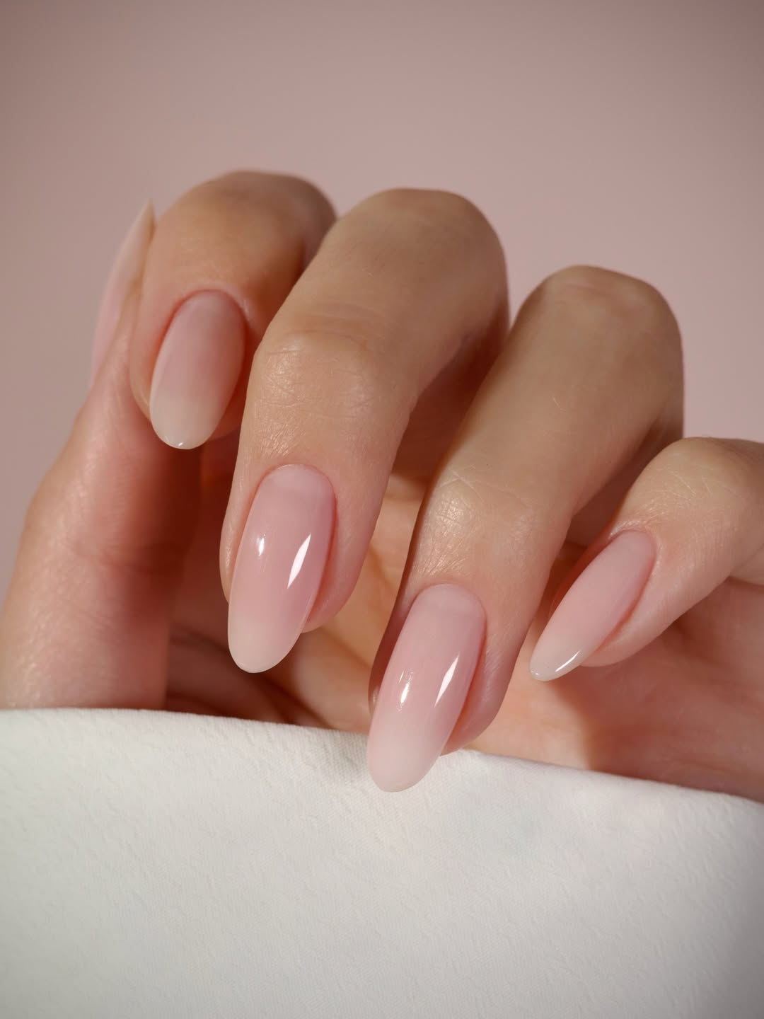 Sheer Pink Milky Ombre Oval Nails
