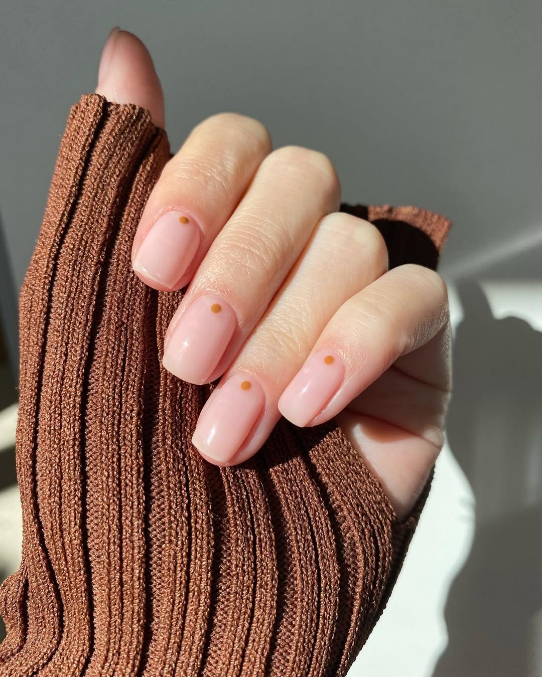 Sheer Pink Nails with Single Gold Dot Accent