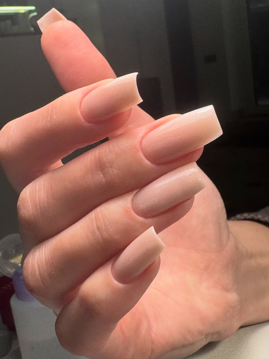 Sheer Pink Nude Ballerina Nails With Subtle Shimmer