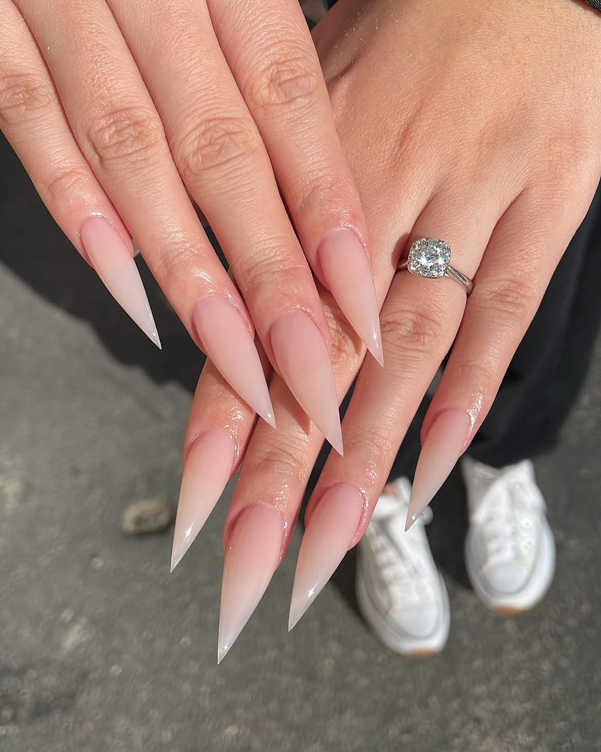 Sheer Pink Ombre Stiletto Nails