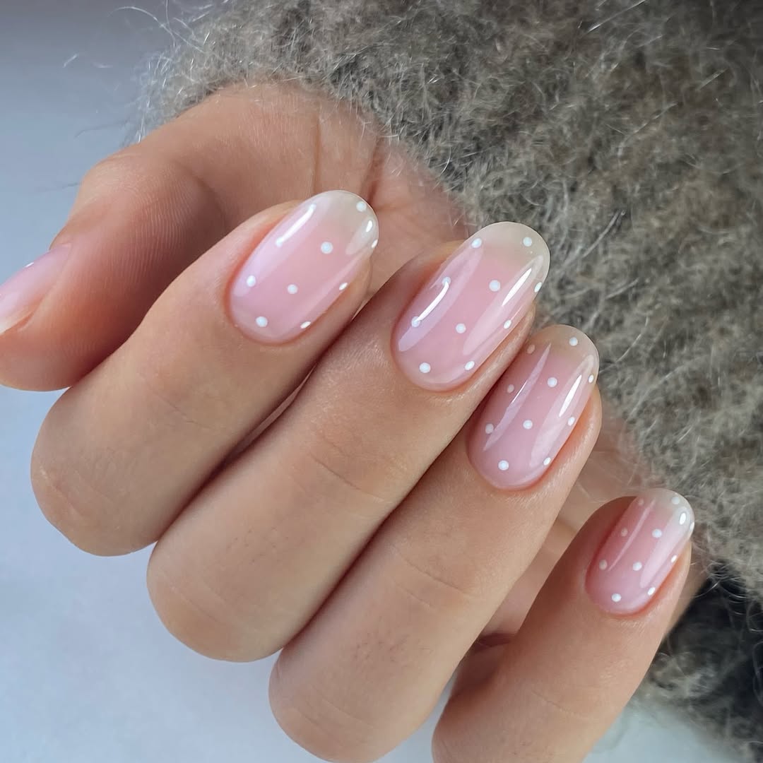 Sheer Pink Polka Dot Oval Nails