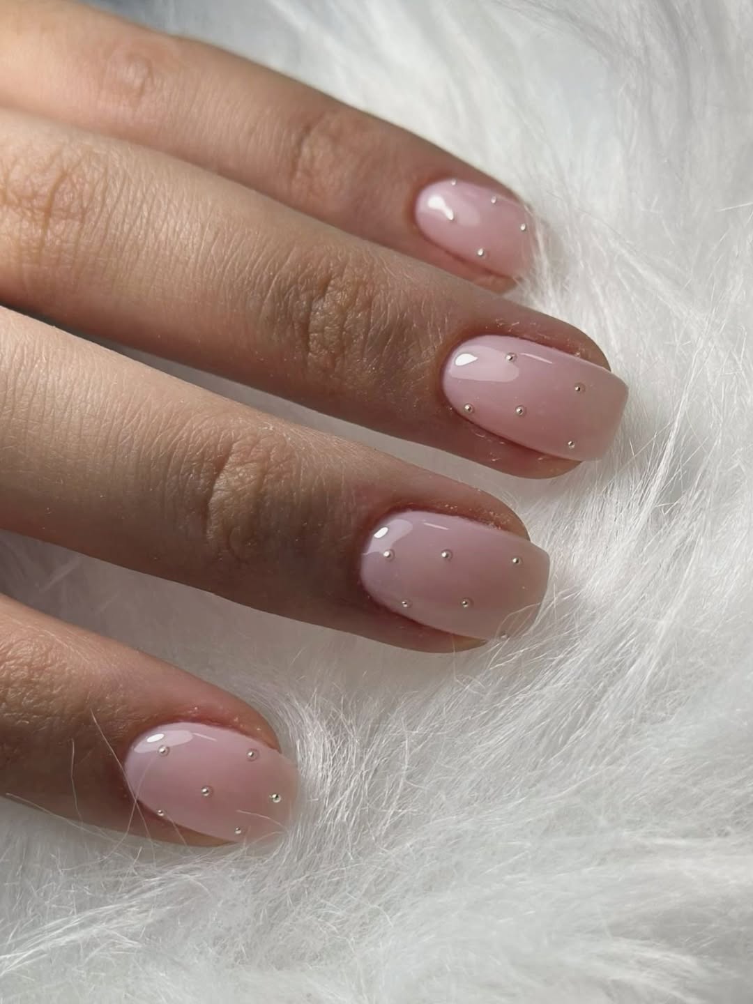 Sheer Pink Polka Dot Short Oval Nails