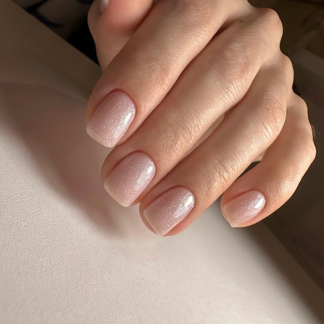 Sheer Pink Shimmer Short Squoval Nails