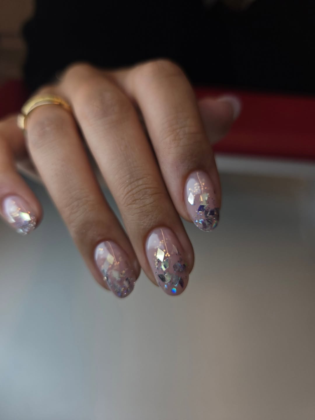 Shimmering Crystal Shards Oval Nails