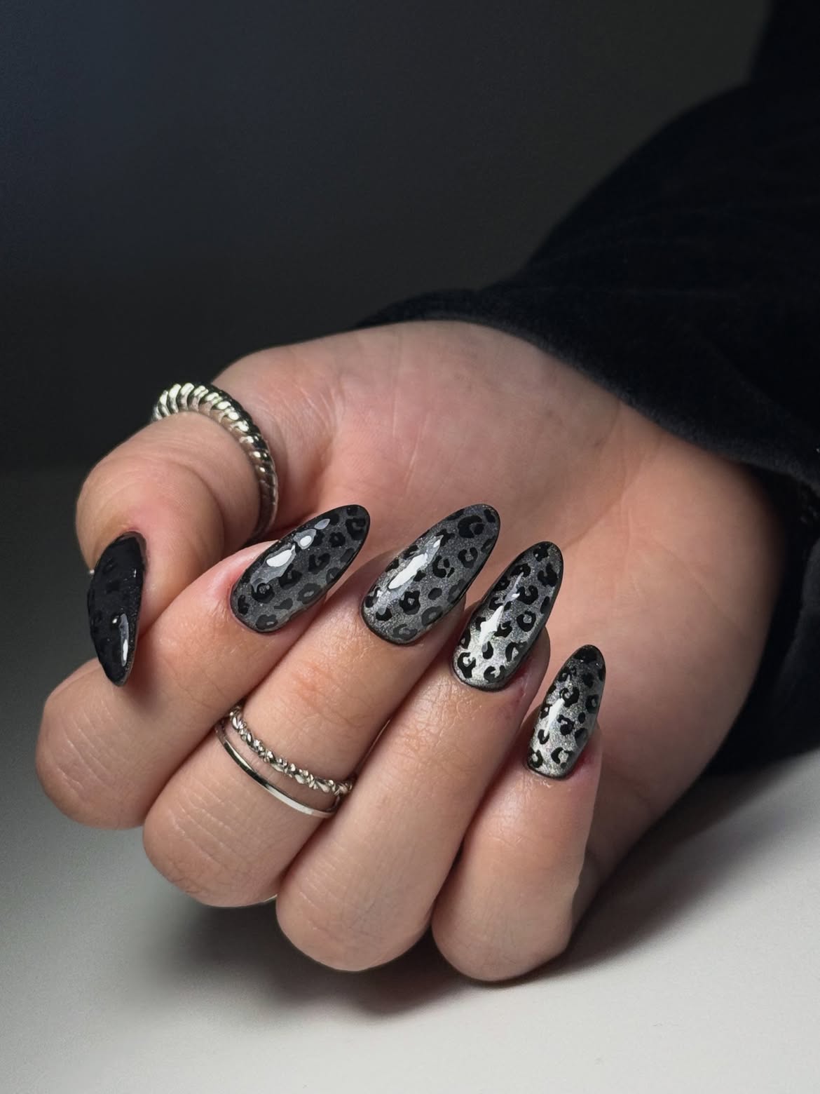 Shimmering Leopard Print Almond Nails