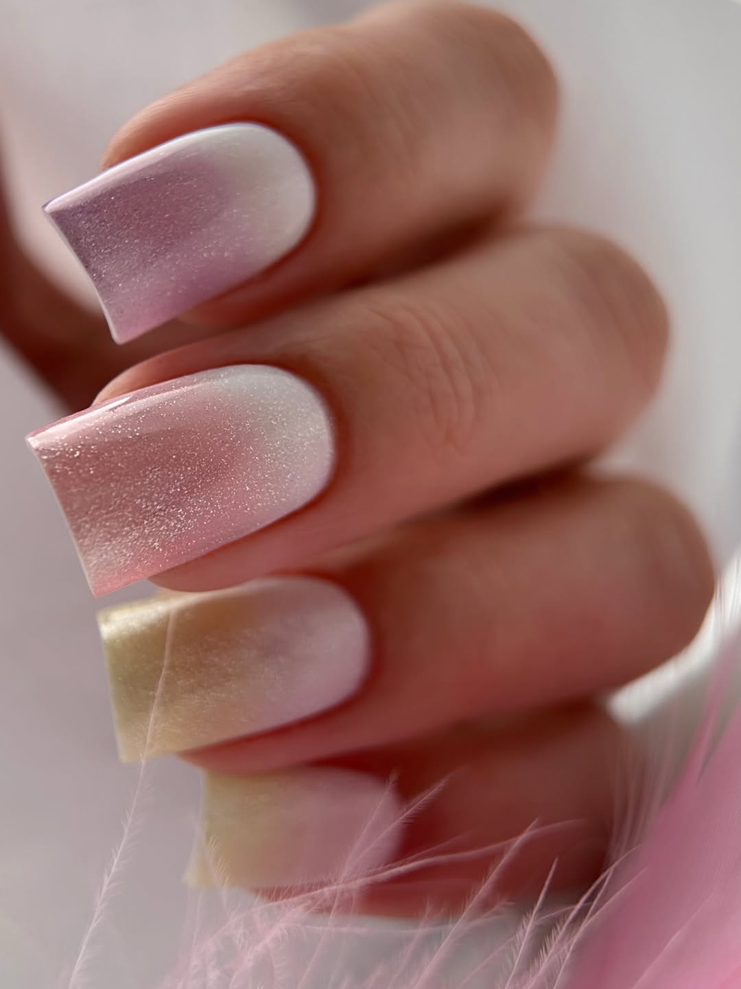 Shimmering Pastel Ombre Square Nails