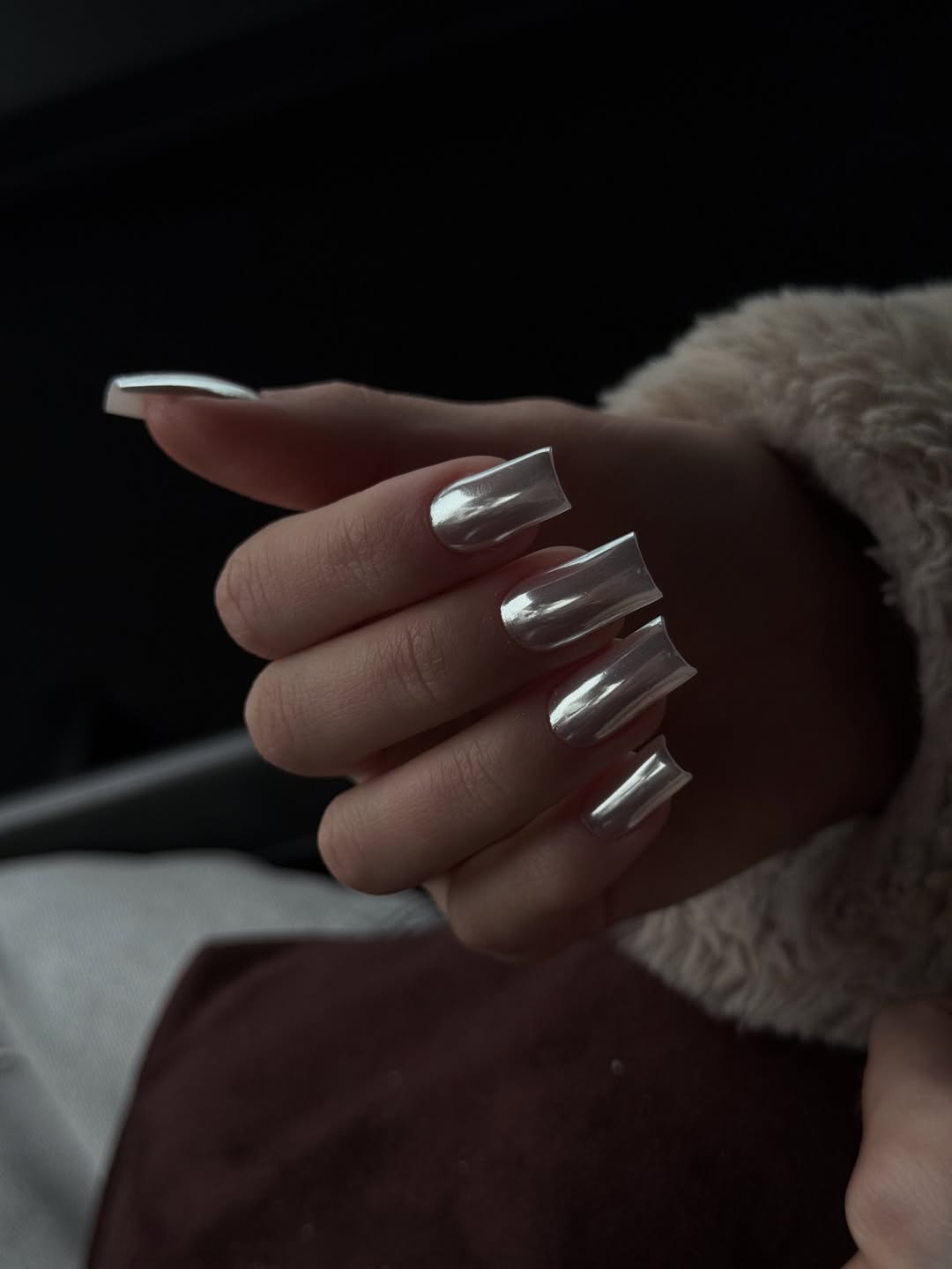 Silver Chrome Mirror Square Nails