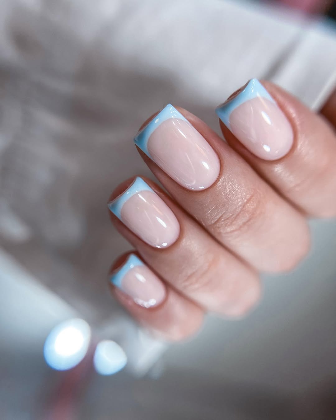 Sky Blue French Tip Square Nails
