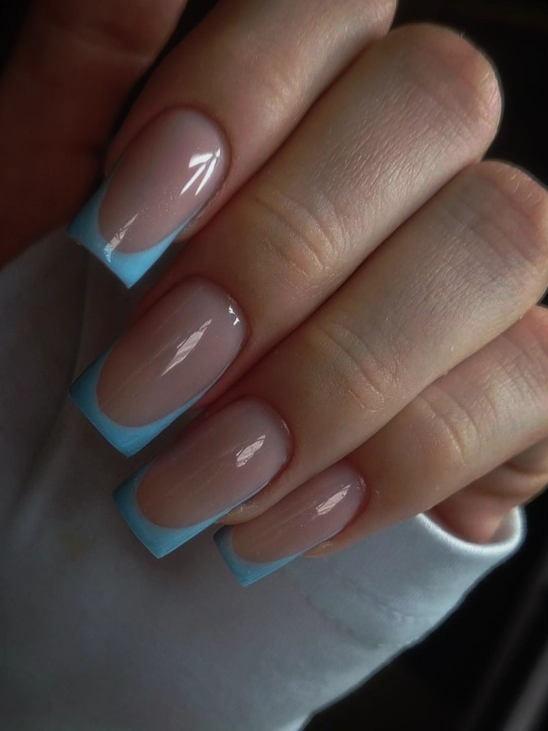 Sky Blue Tip Classic French Manicure