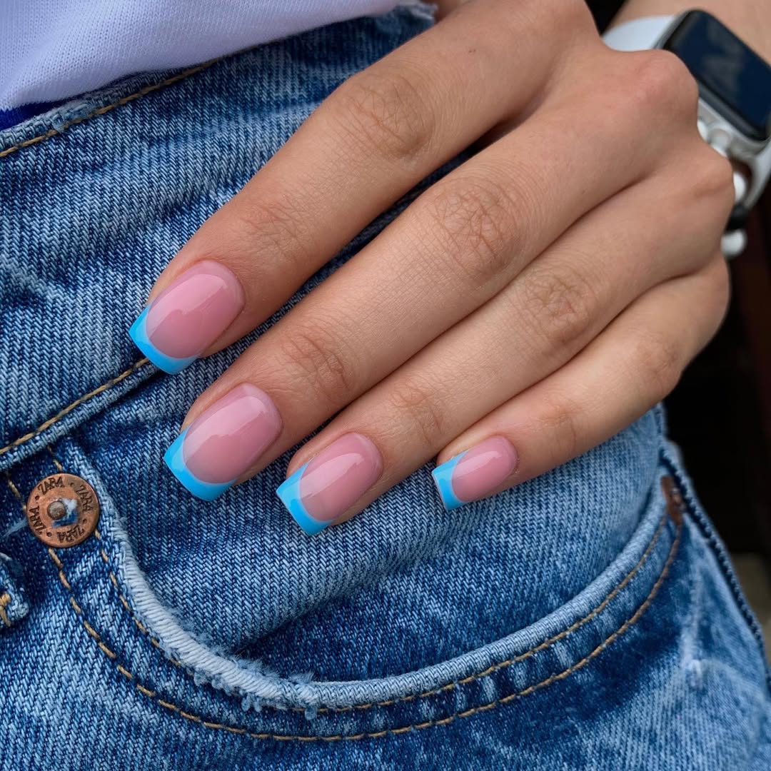 Sky Blue Tip French Manicure