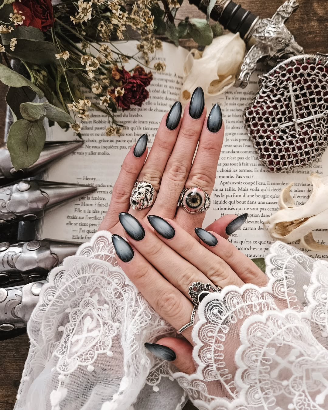 Smoky Ombre Aura Almond Nails