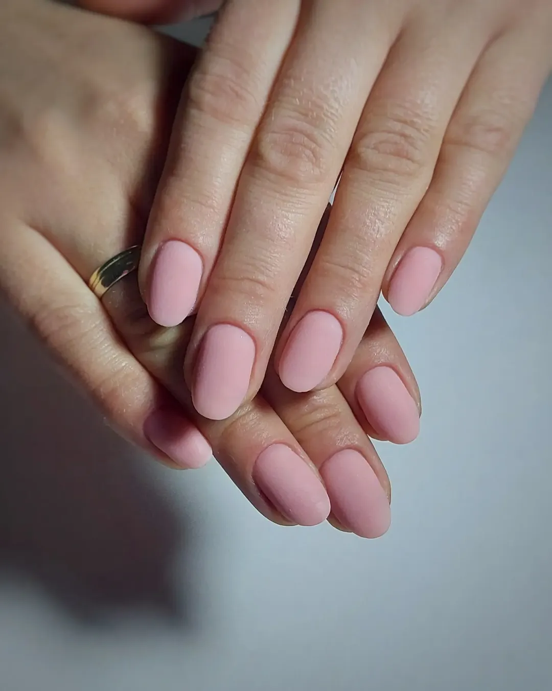 Soft Baby Pink Matte Oval Nails
