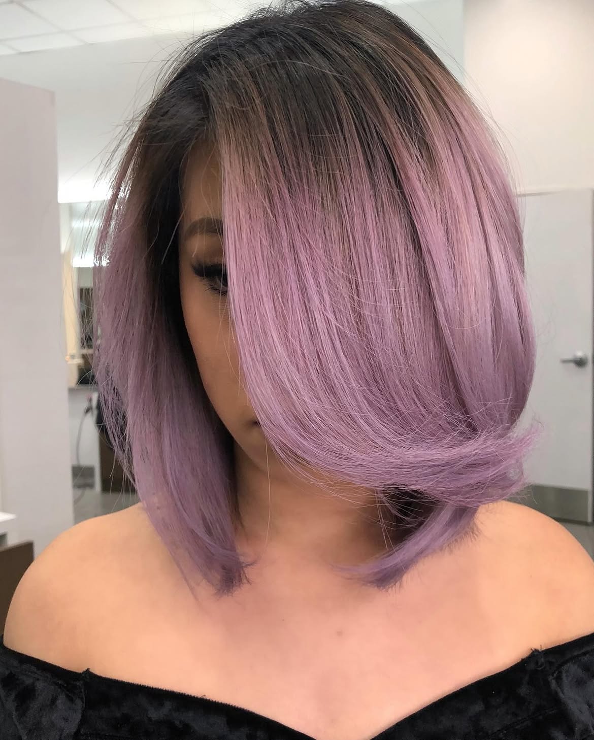 Soft Lavender Ombre With Face Framing Layers