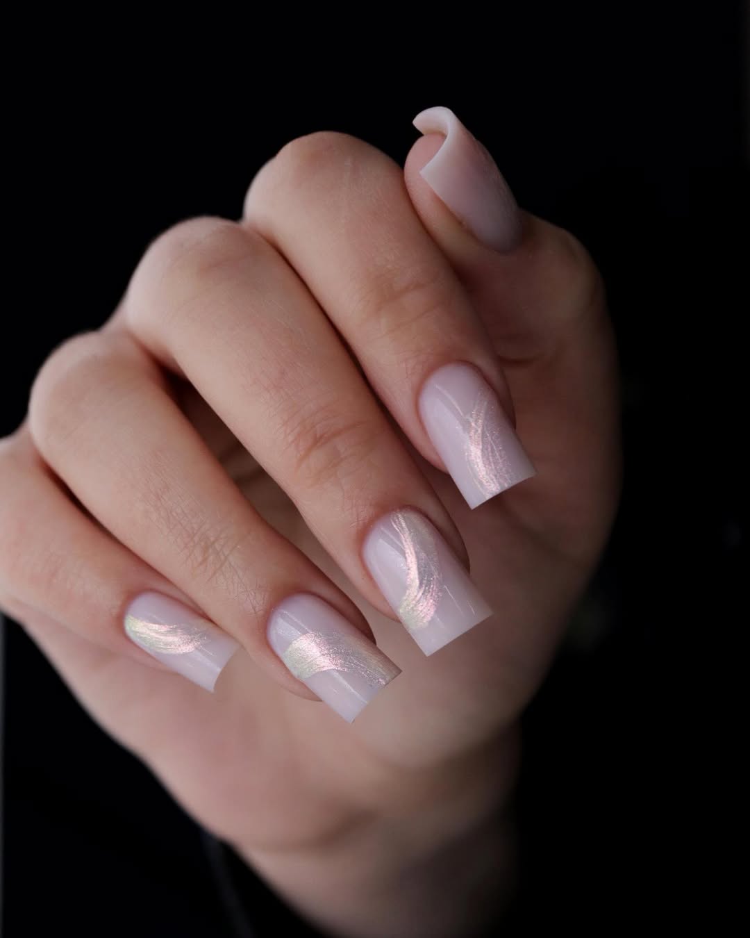 Soft Lavender Square Pearl Swirl Nails