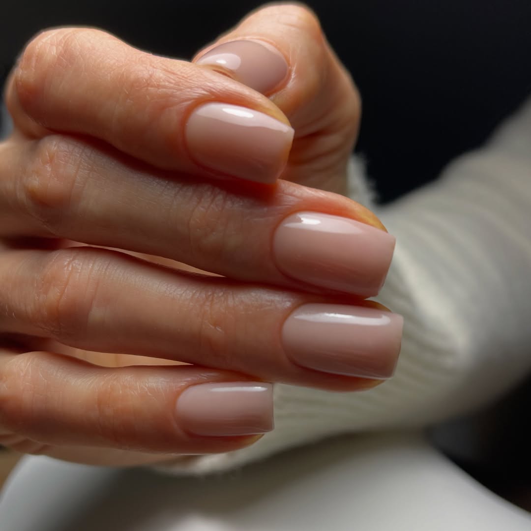 Soft Milky Nude Glossy Squoval Nails