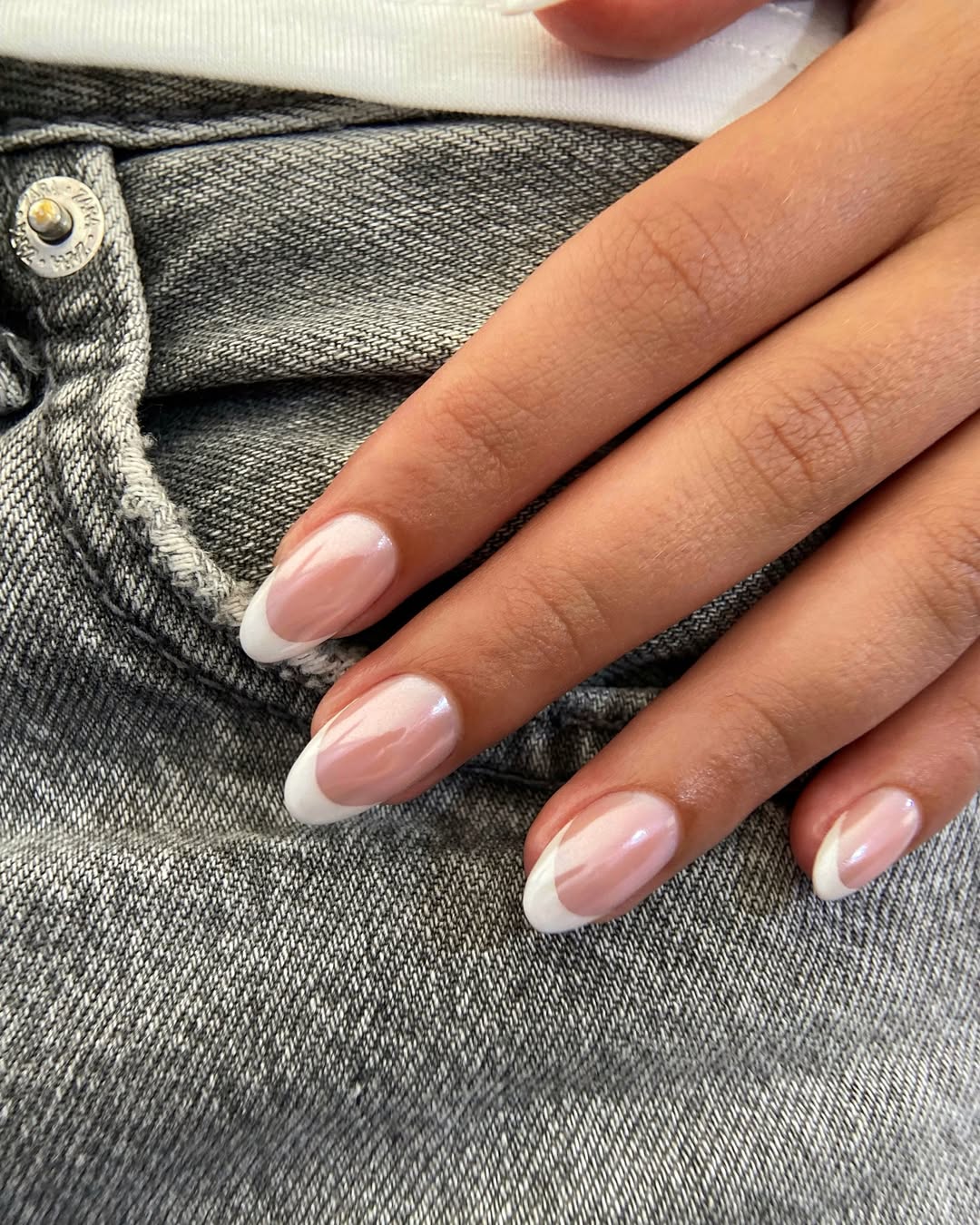 Soft Milky Pink Oval French Manicure