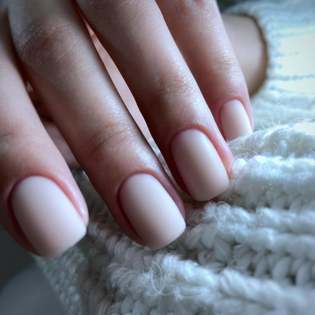 Soft Pale Pink Matte Short Oval Nails