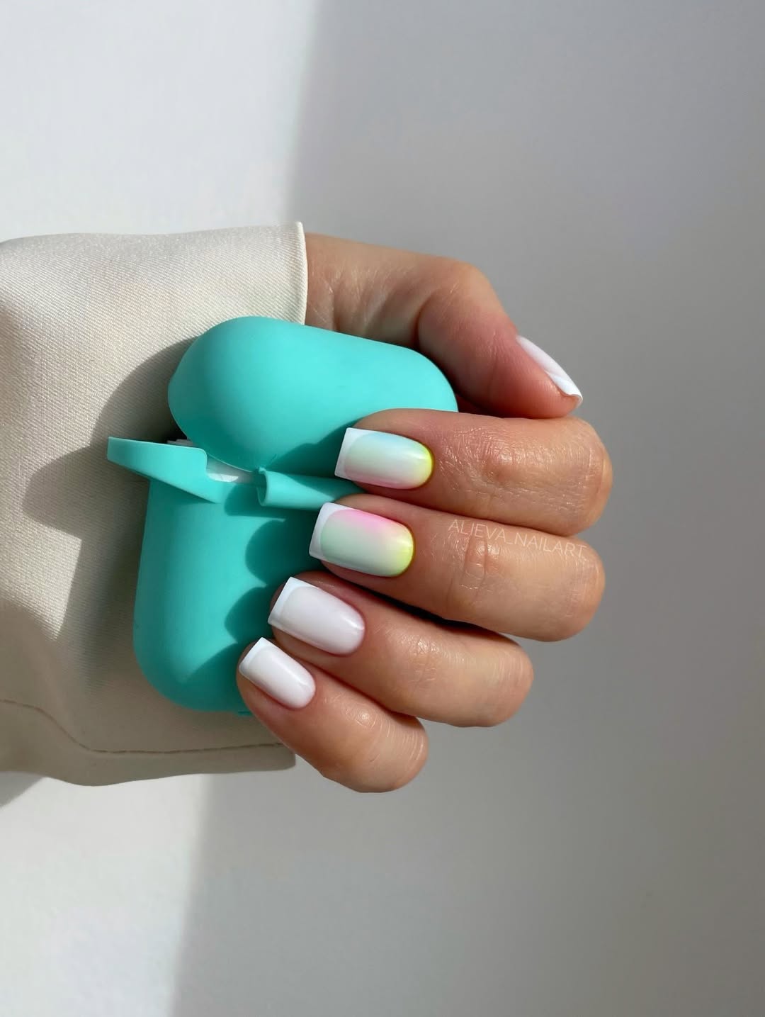 Soft Pastel Gradient French Tips with White Base