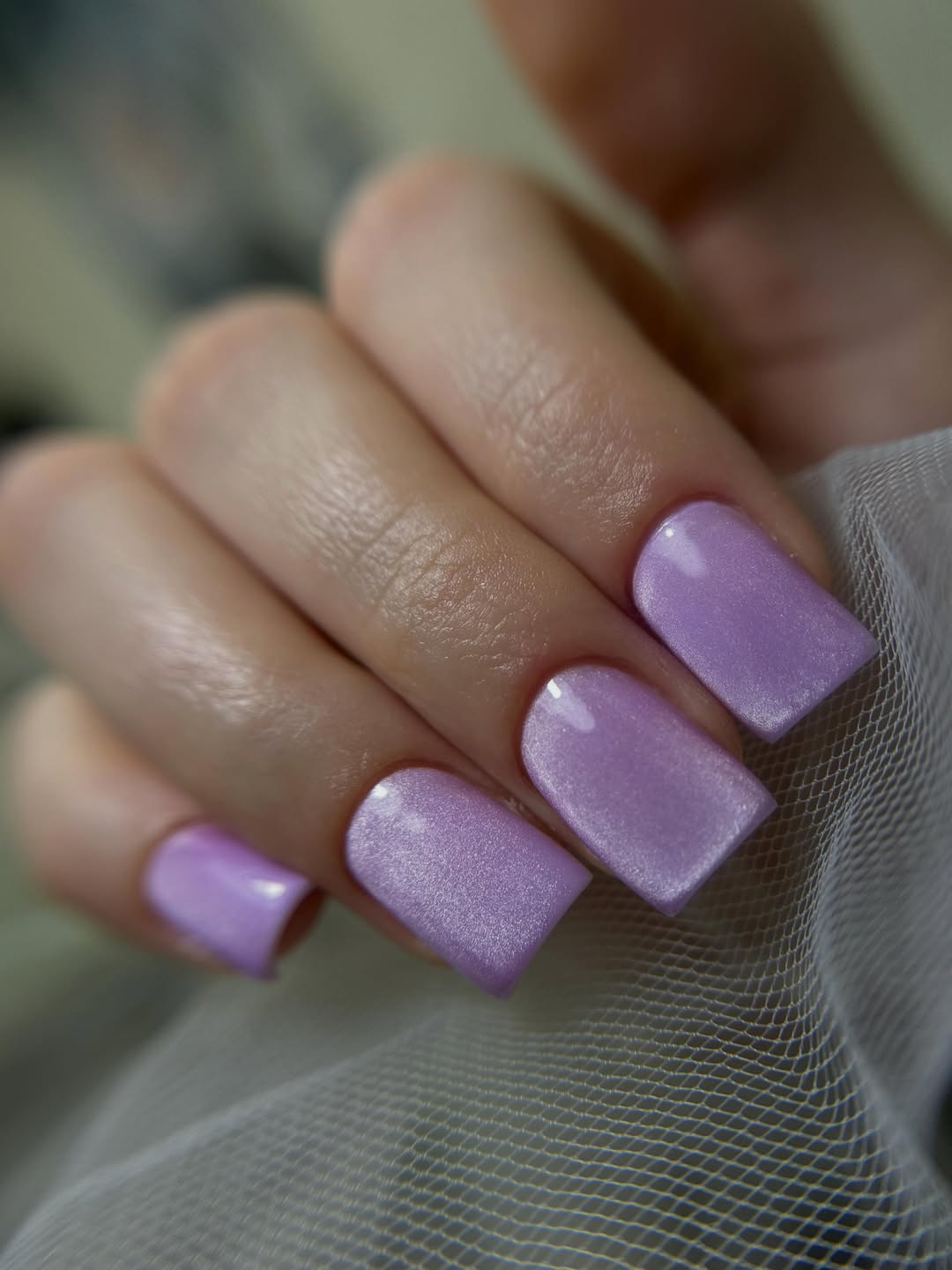 Soft Pearlescent Lilac Square Nails