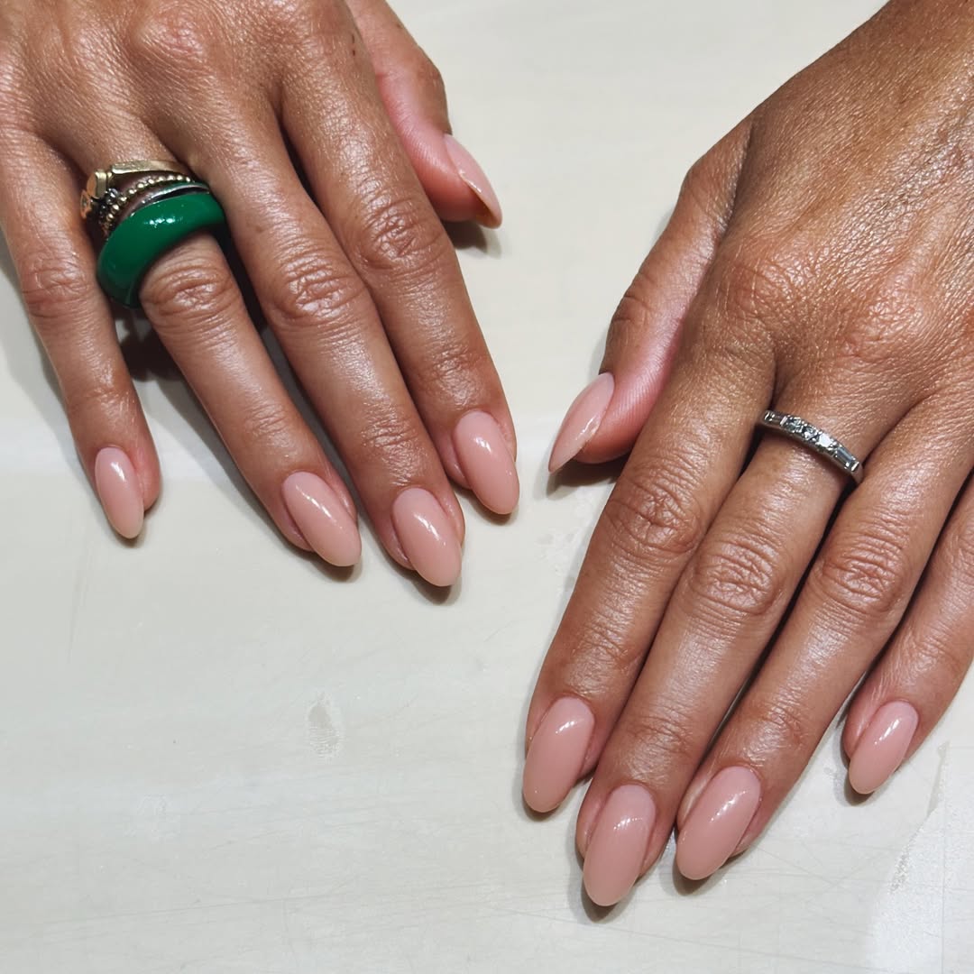 Soft Pink Almond Nails with Glossy Finish