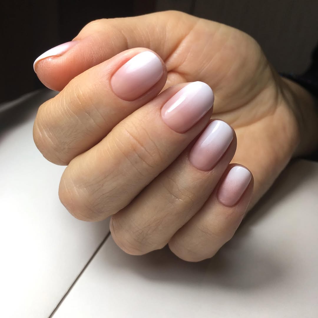 Soft Pink and White Ombre Oval Nails