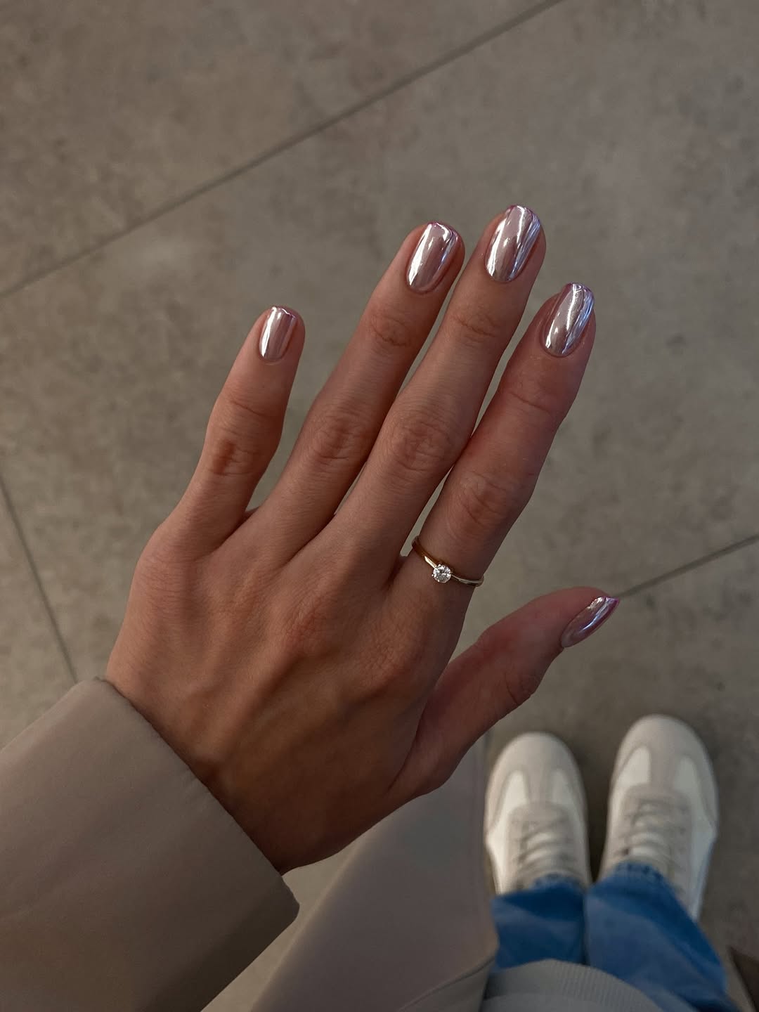 Soft Pink Chrome Nails for Subtle Shine