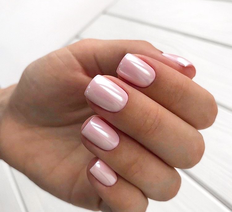 Soft Pink Chrome Square Nails